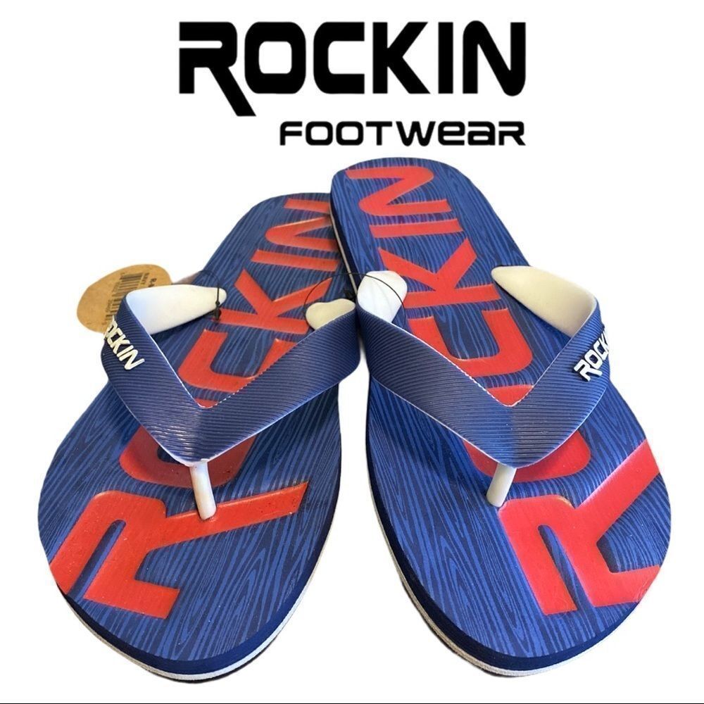 NWT Rockin Men's Blue Red Flip Flop Sandals 9